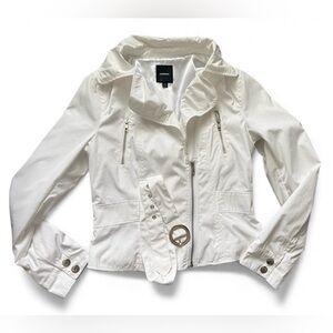 Express White Lightweight Rain Moto Jacket Coat with a belt  size Small